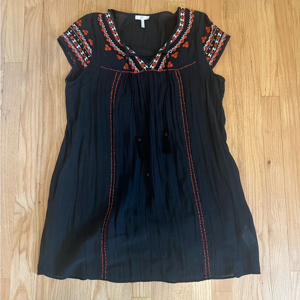 Joie Black Dress with Orange and White Embroidery